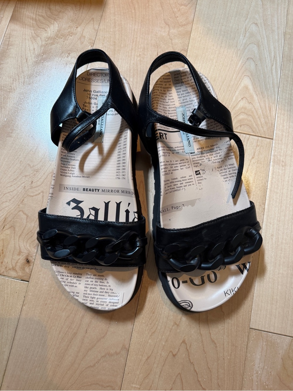 John Galliano Black Chain-Detail Leather Sandals